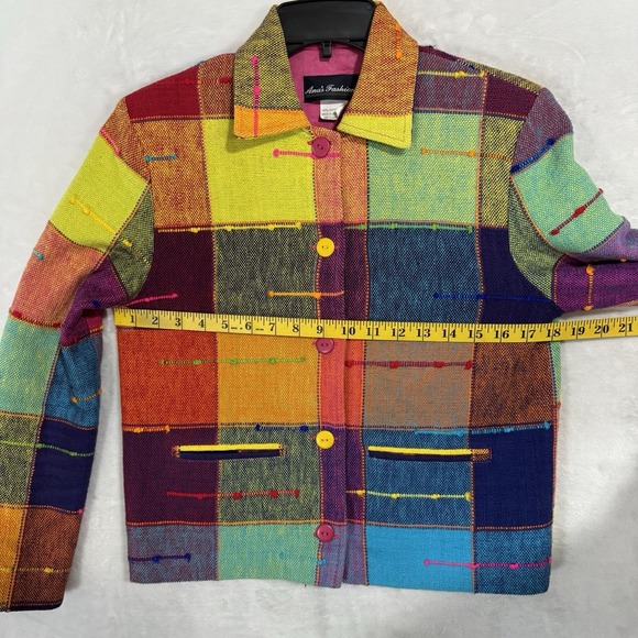 Vintage Rainbow Blazer Jacket Size XS Boxy Colorful Neon Pop Art Deco Tribal 90s - Picture 10 of 15